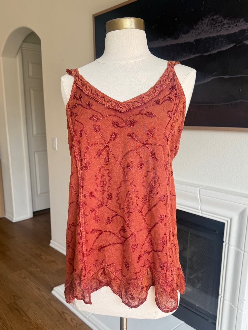 Kaaku Boho Rust Tunic Top Artsy Fairycore Whimsigoth One Size